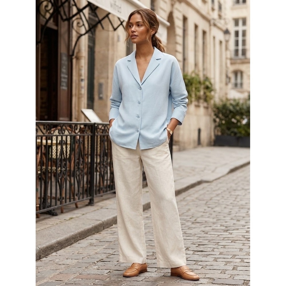 Wilfred Aritzia Destin Blazer Light Blue Oversized Button Up Jacket 95388 XS